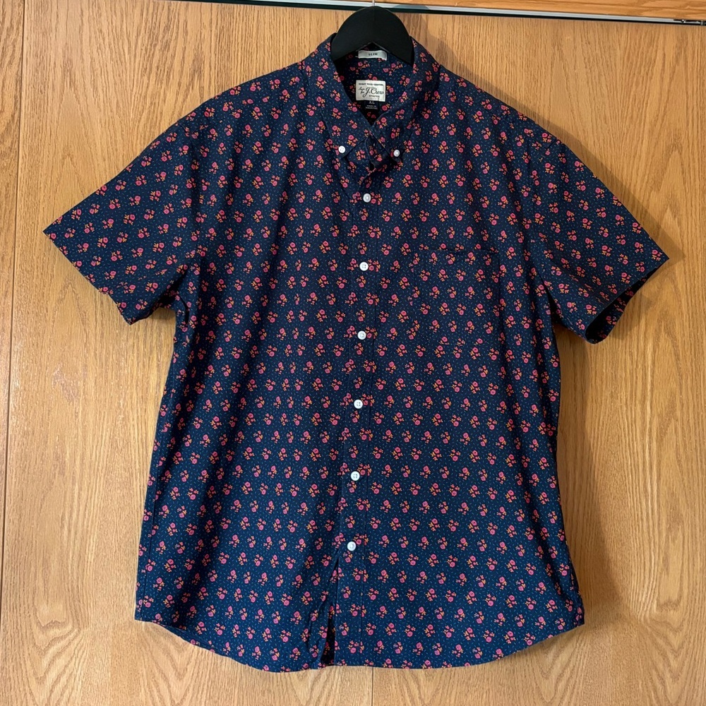 J. Crew Blue and Red Floral Button Down Shirt